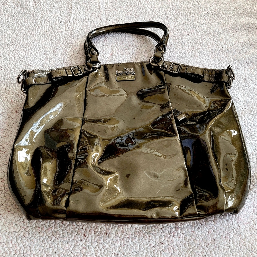 Olive green patent leather coach purse